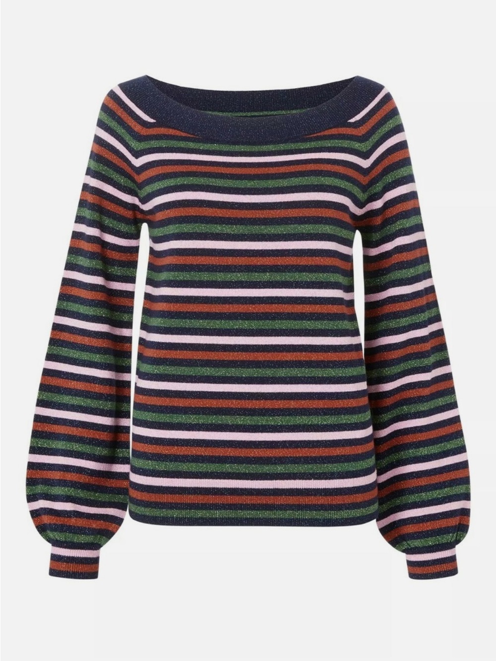 Boden Mabel Metallic Striped Blouson Sleeve Sweater Size US 16 Like New